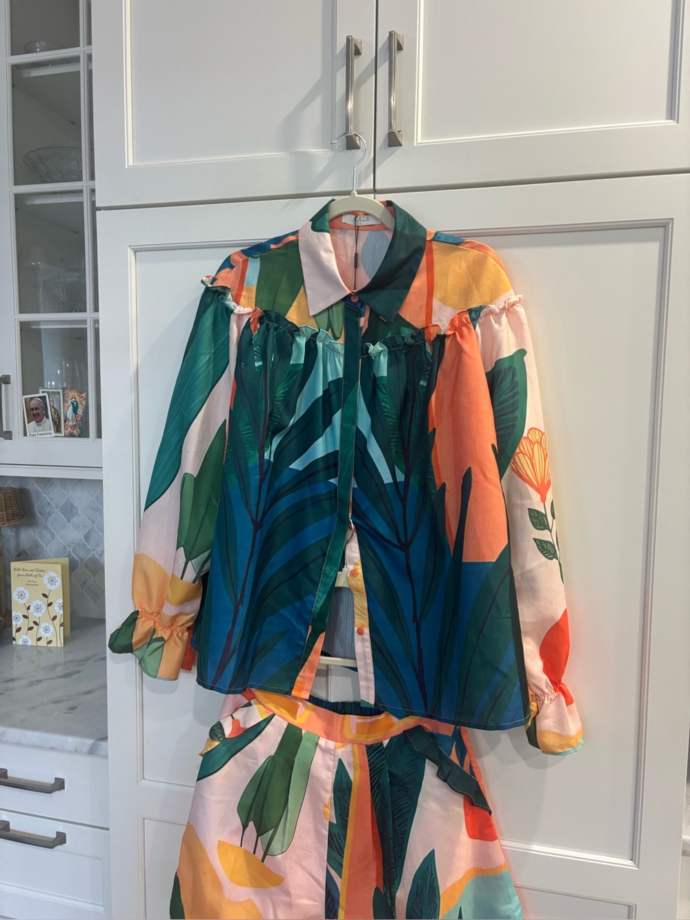Tropical Print Button-Up Top and Short Set - Multi